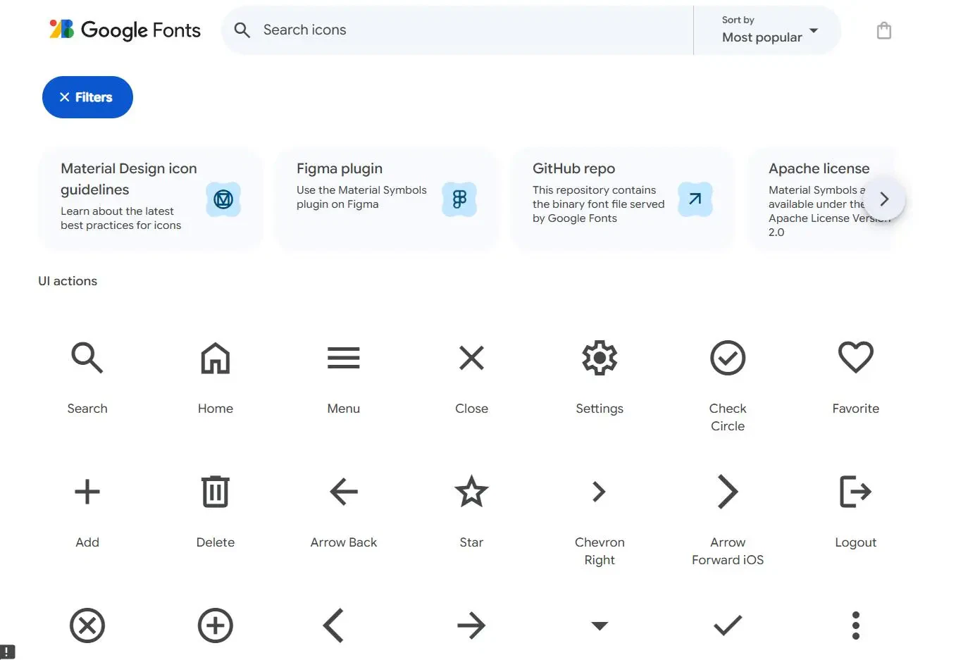Iconauswahl in Google Fonts
