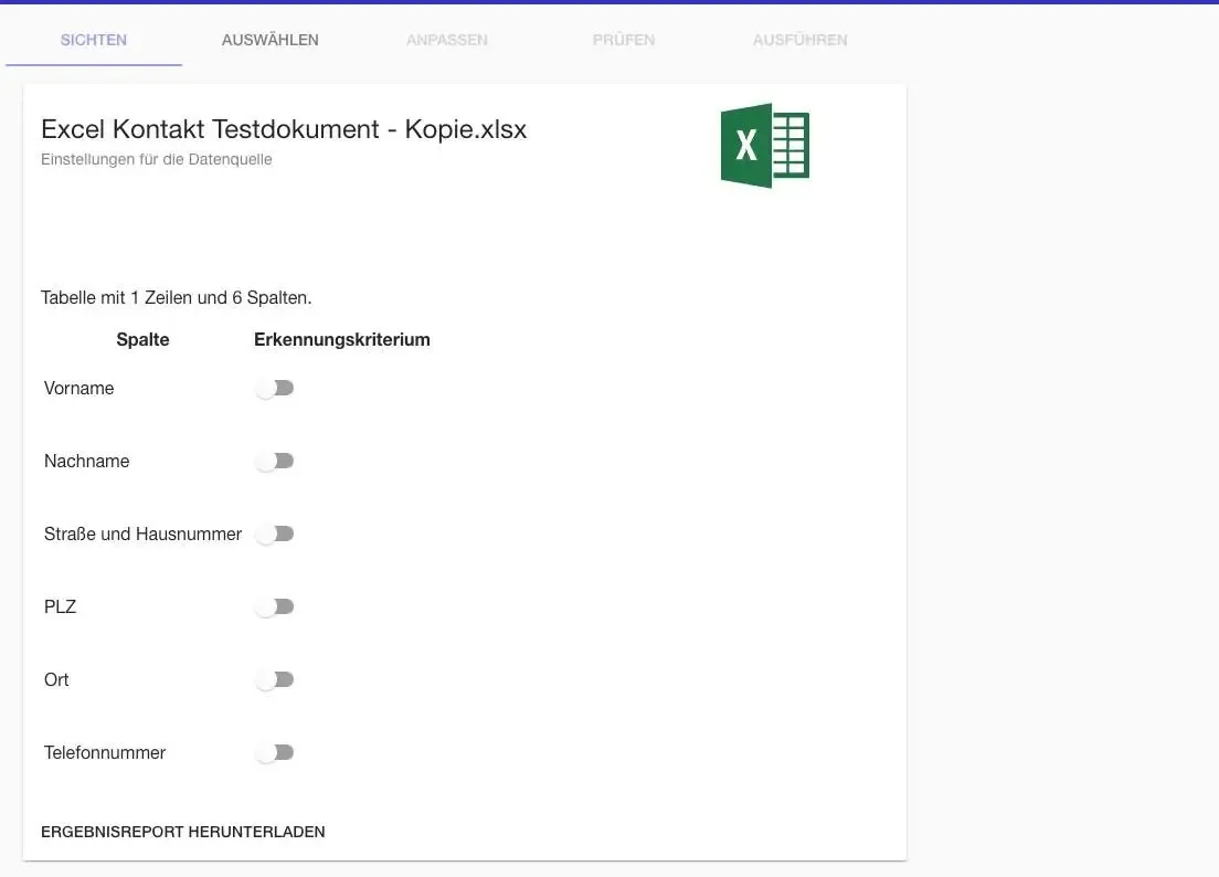 Excel Datei für humbee freigeben und kontakte importieren