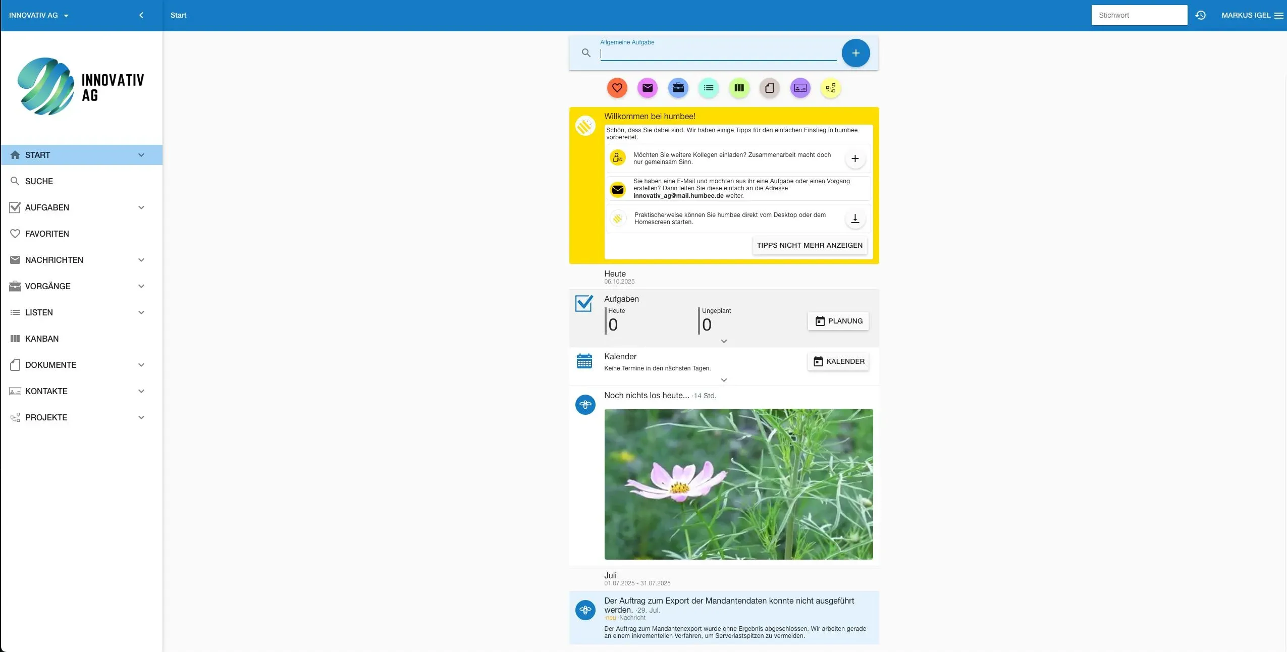 Wo finde ich das humbee Benutzerprofil?