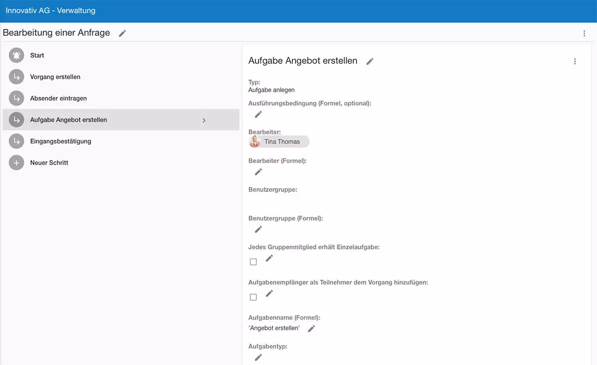 Aufgabenansicht im Workflow